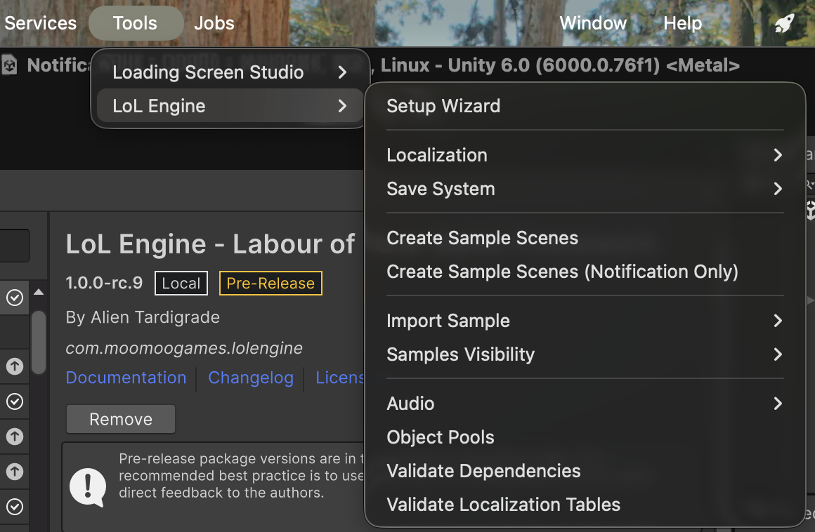 The Tools > LoL Engine menu expanded