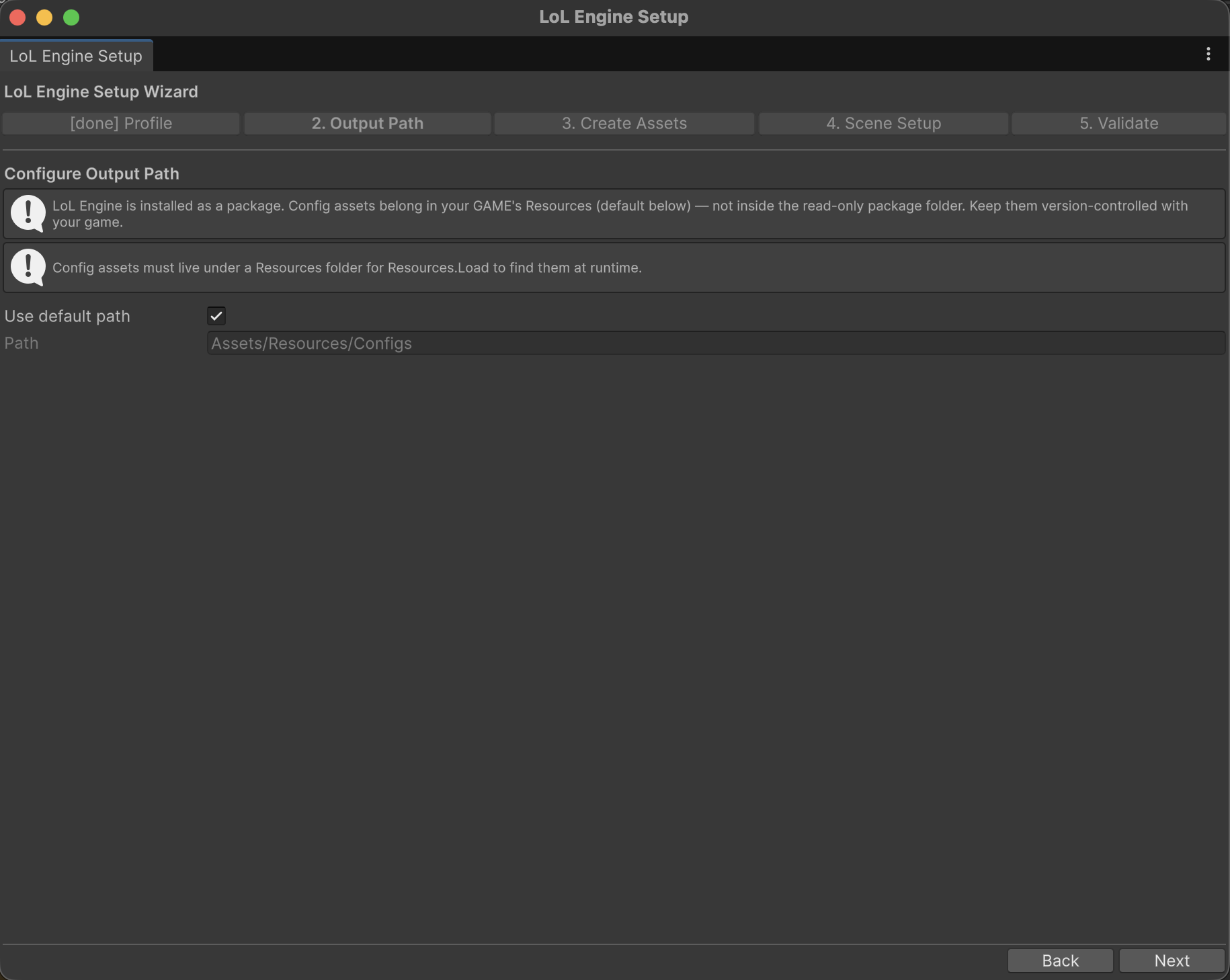 Setup Wizard step 2, configuring the output path