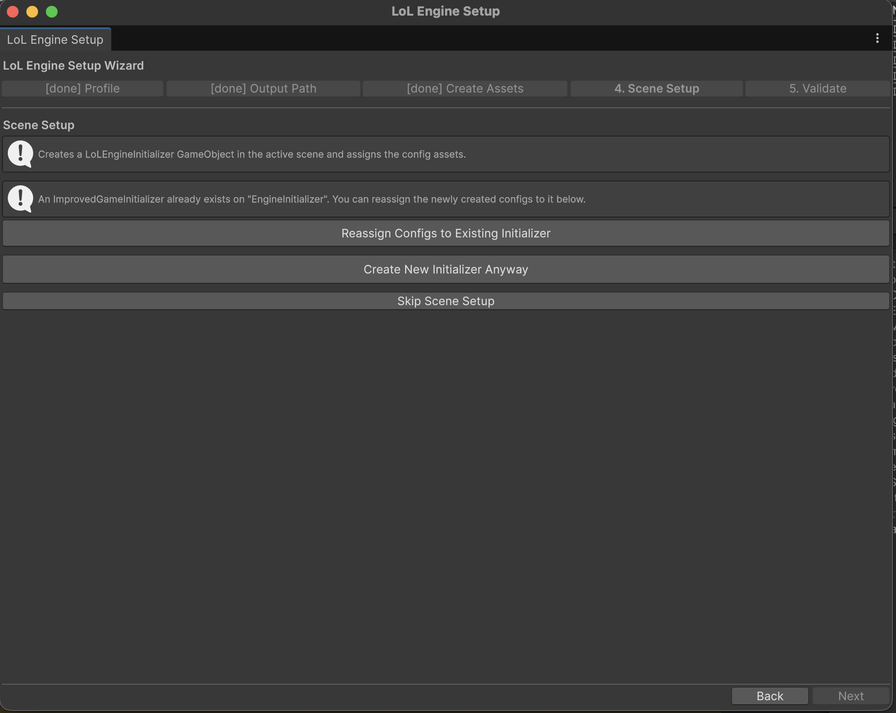 Setup Wizard step 4, scene setup options