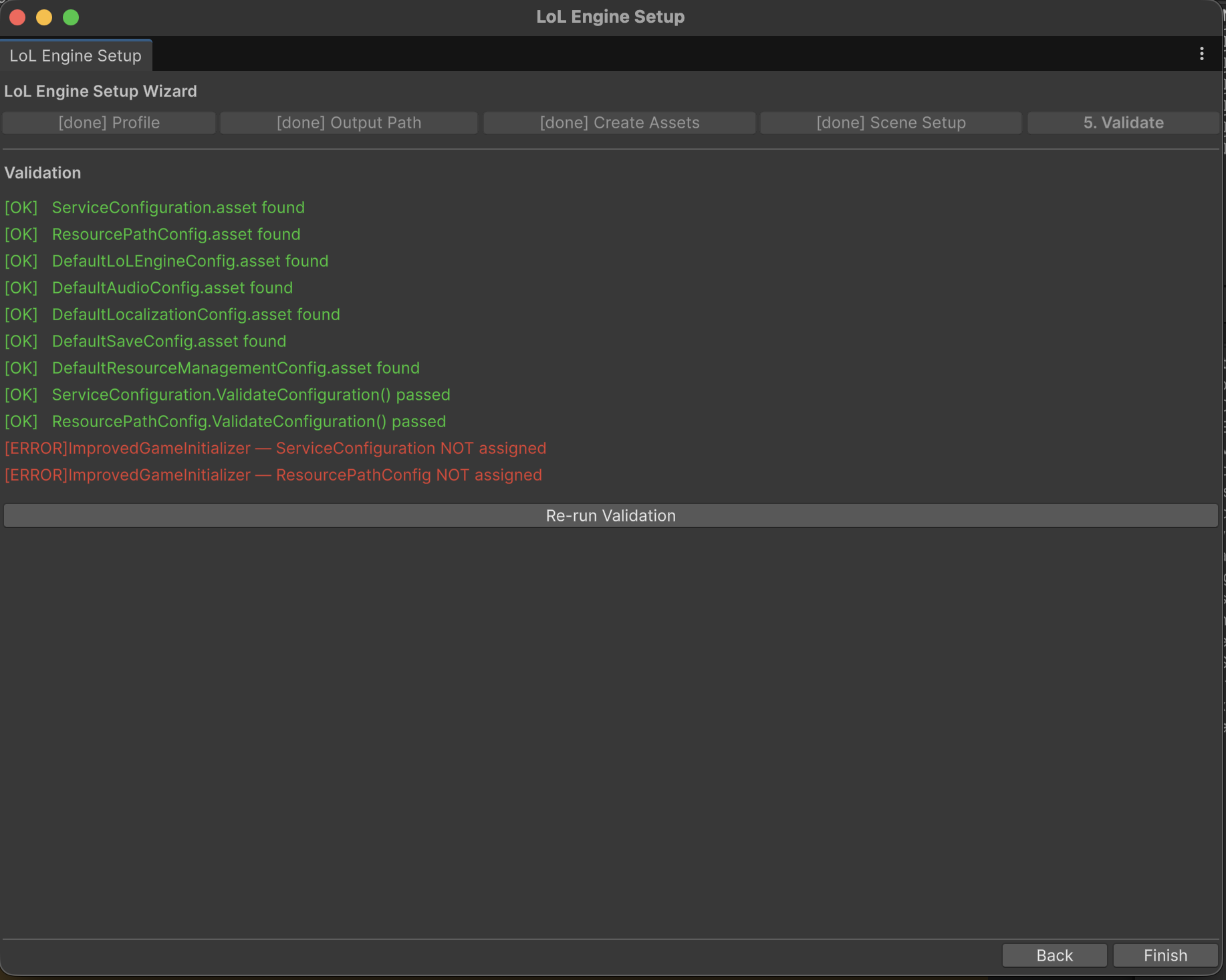 Setup Wizard step 5, validation results